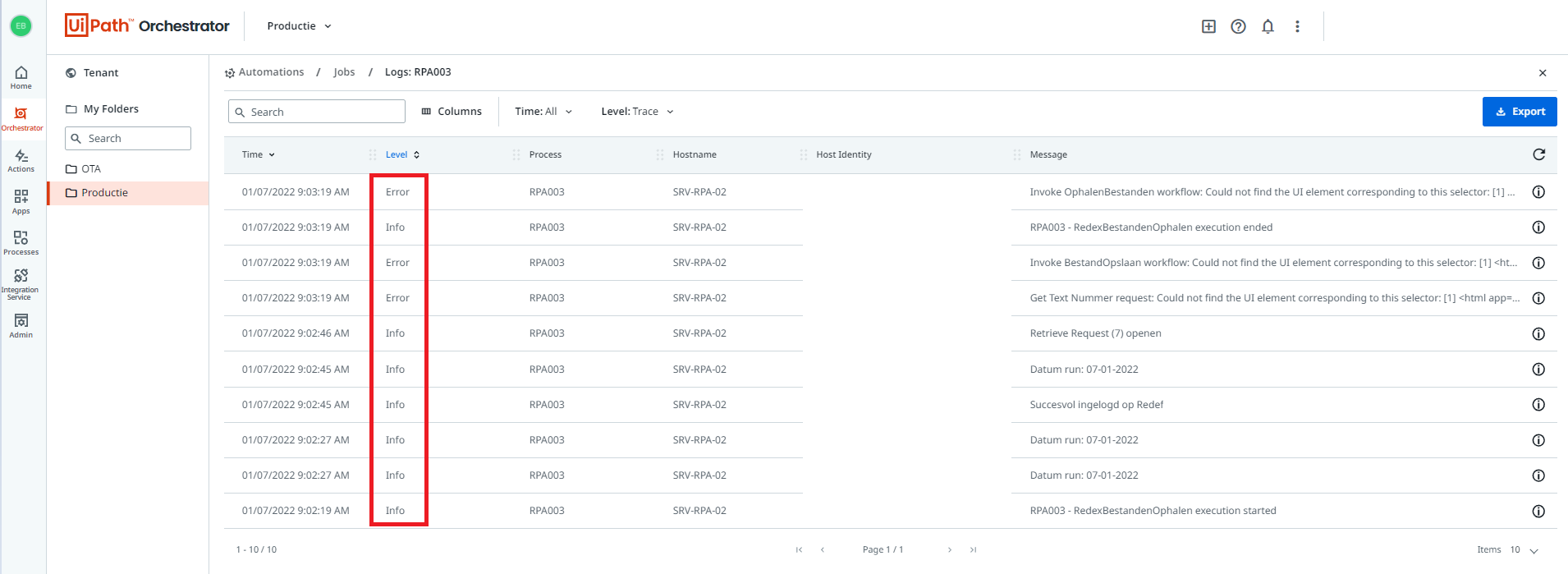 Ondersteuning in Beheer UiPath RPA